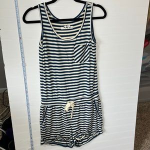 KAVU jumper blue white strip tie waist pockets sleeveless super soft sz XS